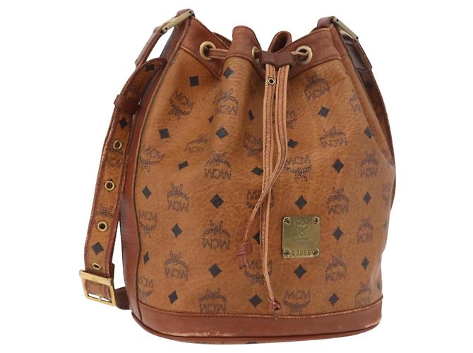 Borsa a Spalla MCM Vicetos Logogram PVC Marrone Oro Auth 190567 D'oro