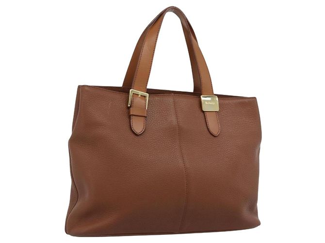 Bolsa Burberry de couro marrom dourado Auth ep15041A