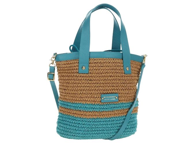 Borsa a mano BURBERRY Blue Label in Raffia 2way Blu Oro Auth 189264A D'oro