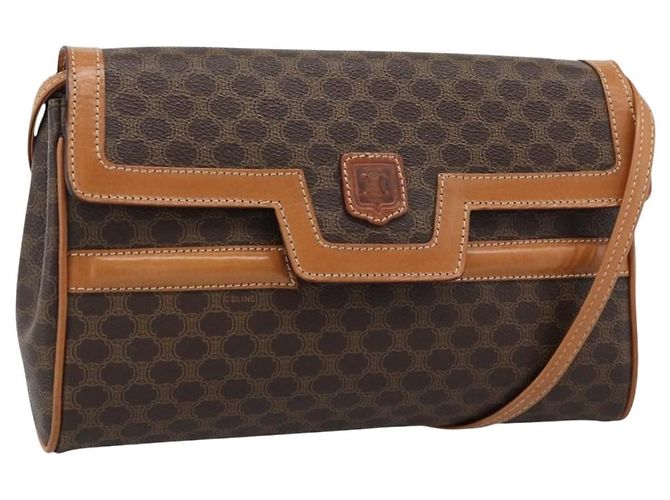 Céline Borsa a Spalla CELINE Macadam Canvas PVC Pelle Marrone Oro Auth 189934 D'oro