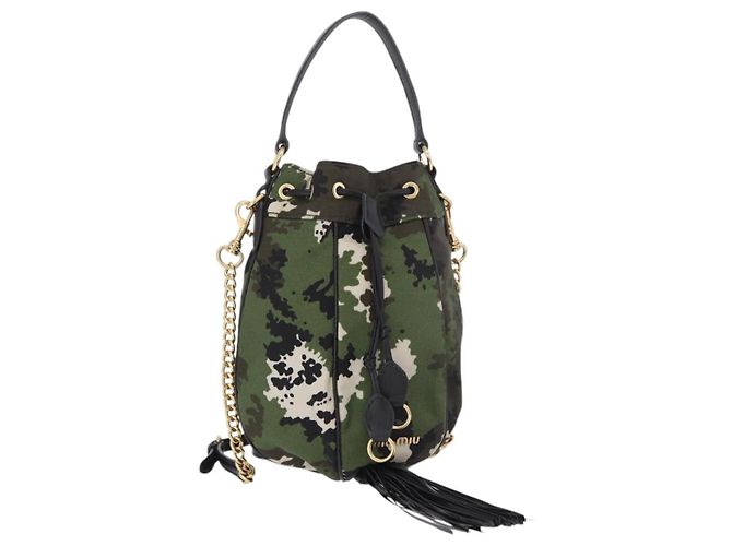Borsa Miu Miu in tela 2way Verde Oro Auth ka4993A D'oro