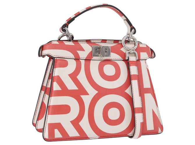 FENDI Bolsa Mini Peek A Boo de couro 2way Branco Prata Auth ka5017M