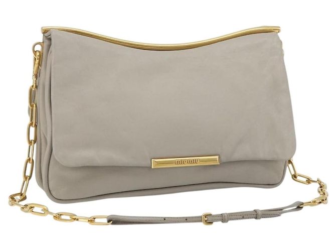 Bolsa de Ombro com Corrente Miu Miu em Couro Cinza Ouro Auth BA13736V Marrom Dourado