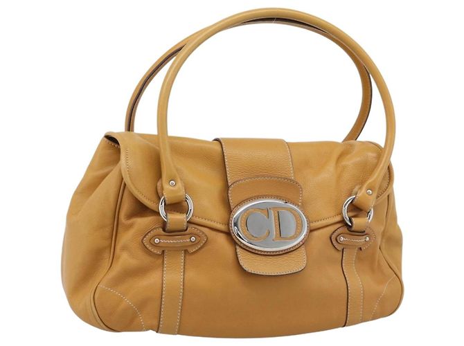 Borsa Christian Dior in pelle beige argento Auth 189896A