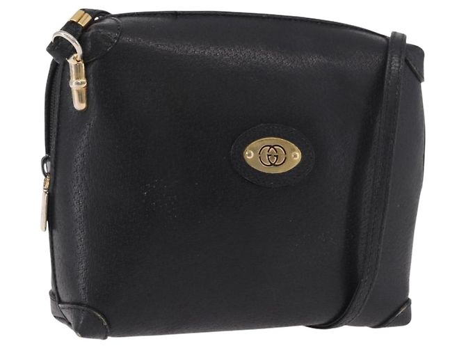 GUCCI Shoulder Bag Leather Black Gold 07 37 4916 Auth 189941 Golden