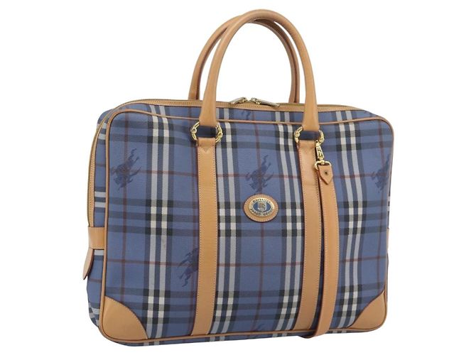 Borsa a mano Burberrys Nova Check PVC 2way Blu Oro Auth 189609 D'oro