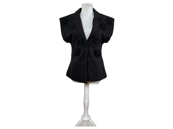 Vintage Courreges Wollmischgewebe Blazer Anthrazitgrau ca. 1990s