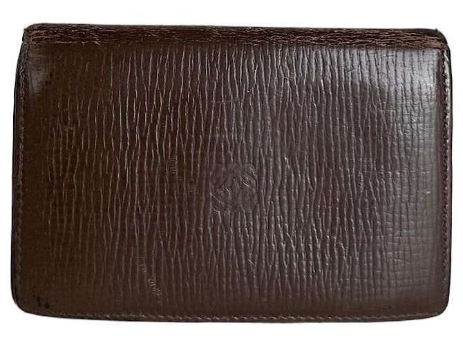 Vintage Loewe Grained Leather Wallet Dark Brown Cream