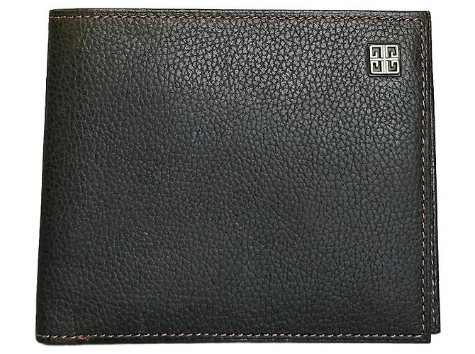 Vintage Givenchy Textured Leather Wallet Dark Green Silver Grey