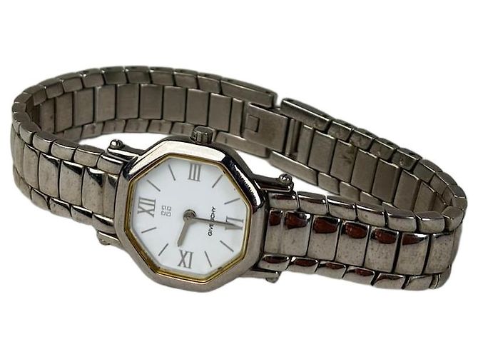 Vintage Givenchy Armbanduhr aus Edelstahl Silber Weiß