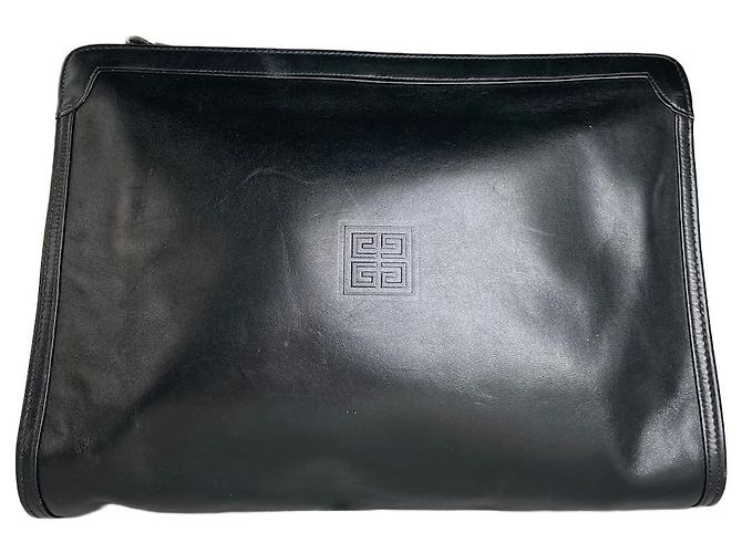 Clutch Vintage Givenchy in pelle liscia nera e oro Nero