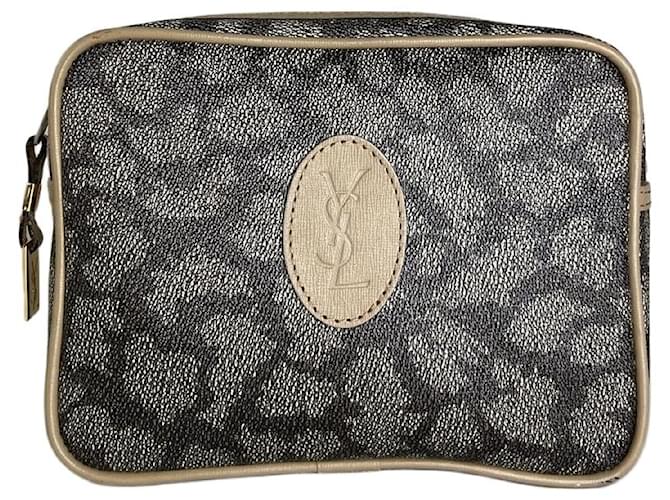 Yves Saint Laurent Vintage Saint Laurent Kosmetiktasche aus beschichtetem Canvas Beige Schwarz 