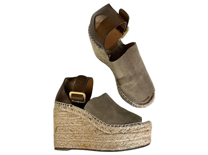 Chloé Sandalias de cuña de ante vintage Chloe Beige Marrón EU35