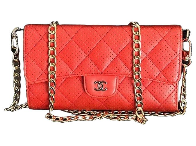 Wallet On Chain Chanel Rouge Gesteppte Ledergeldbörse Rot