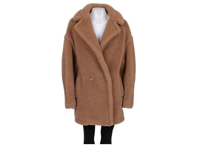 Max Mara Luxe Camel Wool & Silk Cropped Coat - Size L Pre-owned