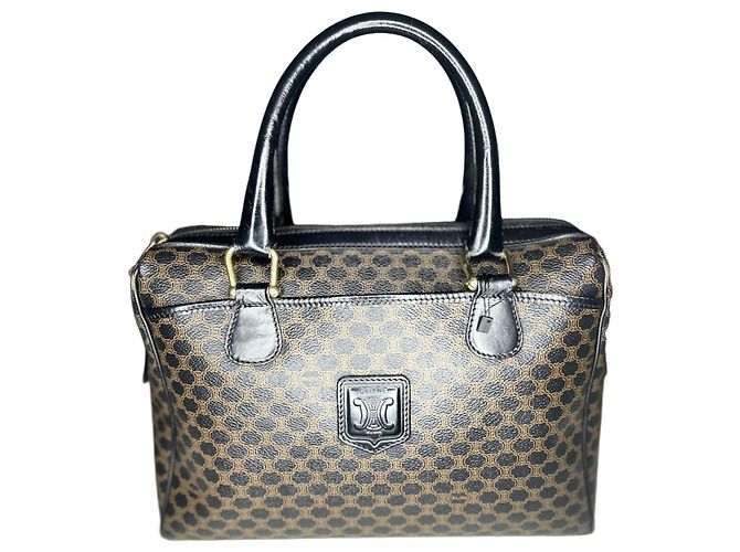 Bolsa Céline Boston 30 Macadam Noir Toile Triomphe Marrom Preto