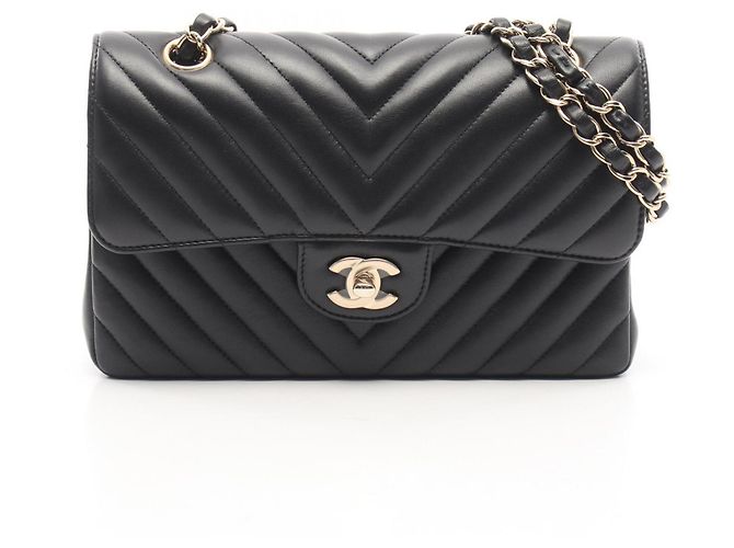 Borsa a tracolla Chanel Chevron V-stitch Double Flap Nero