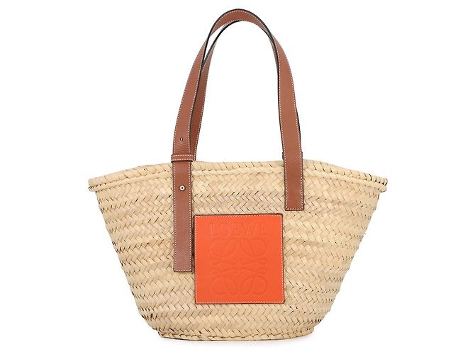 Bolsa Tote Loewe Anagram Medium em ráfia e couro Marrom Laranja