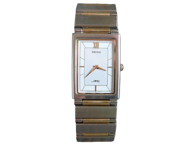 Reloj Seiko Arc Quartz Rectangular Ref. 7320-6360 Plata Dorado