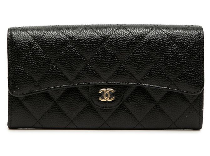 Chanel Matelassé Coco Mark Long Wallet Black