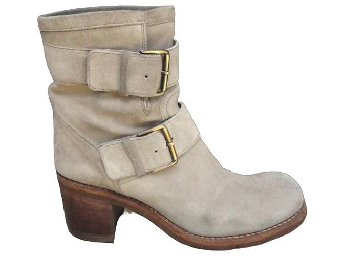 Free Lance Biker 7 Mini Strap Suede Ankle Boots Beige