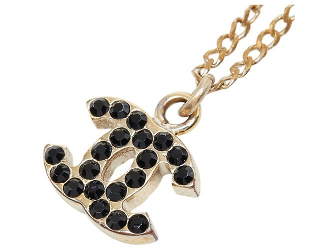 Pendentif Collier Chanel Coco Mark Noir Doré