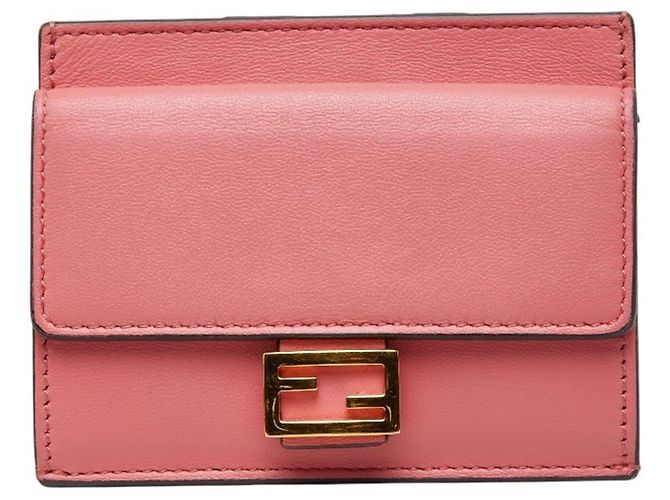 Baguette Porta-cartões de couro rosa Fendi