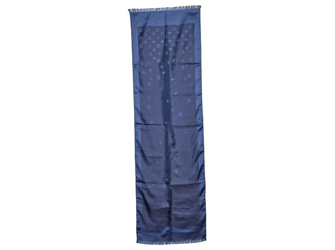 Sciarpa in seta Monogram Louis Vuitton blu navy 