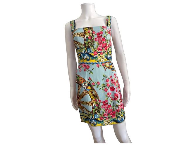 Dolce & Gabbana Minikleid mit Blumenprint - Hellblau Braun Pink Weiß Grün Gelb