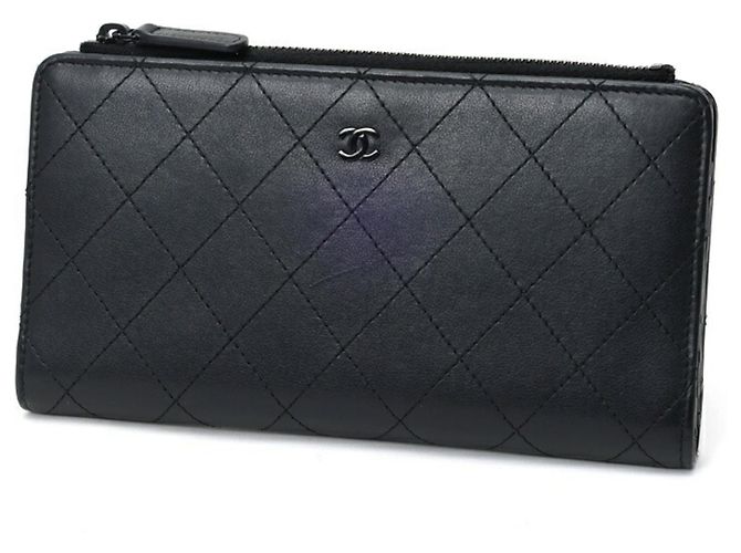 Chanel Matelassé Long Wallet in Black Leather