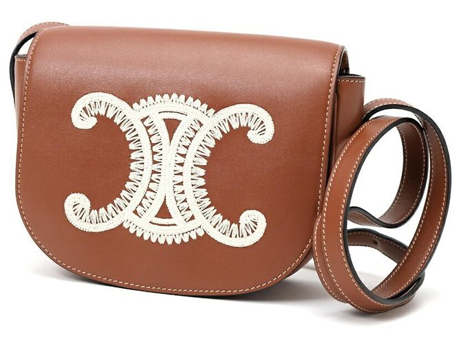 Céline Bolsa de Ombro Celine Folco Cuir Triomphe Marrom