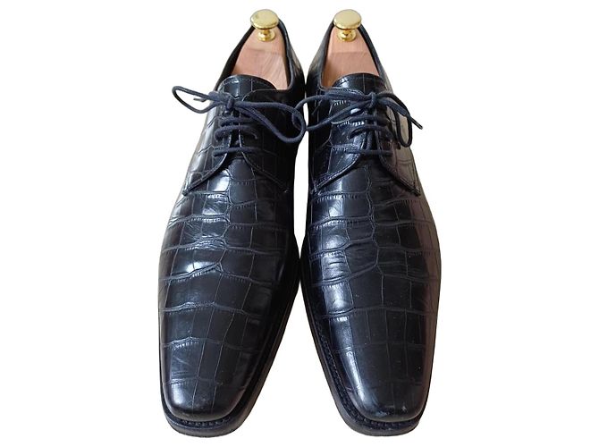 Prada Scarpe stringate uomo in pelle nera coccodrillo Nero 