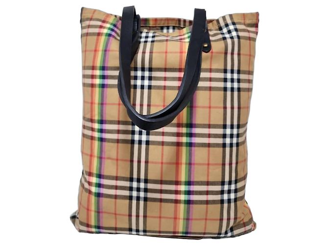 Burberry Sac Cabas Rainbow House Check Multicolore Beige