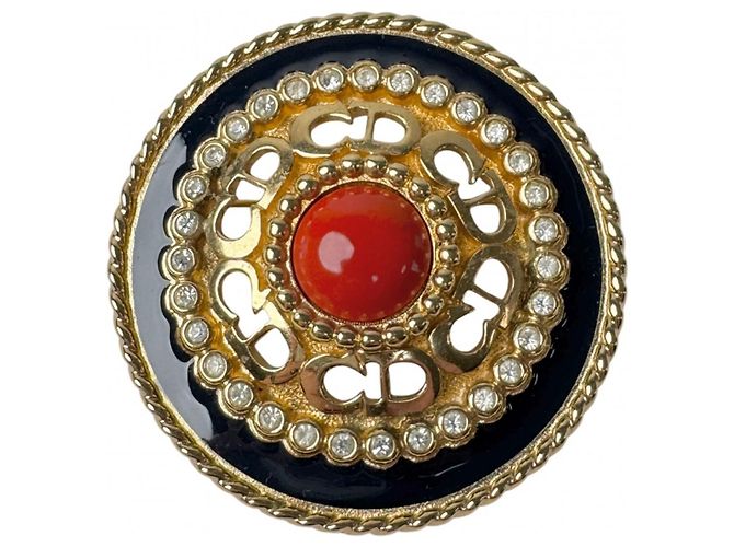 Spilla vintage Christian Dior con strass Rosso D'oro Blu navy