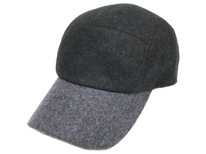 Boné de lã cinza Hermès com bordado H Marrom