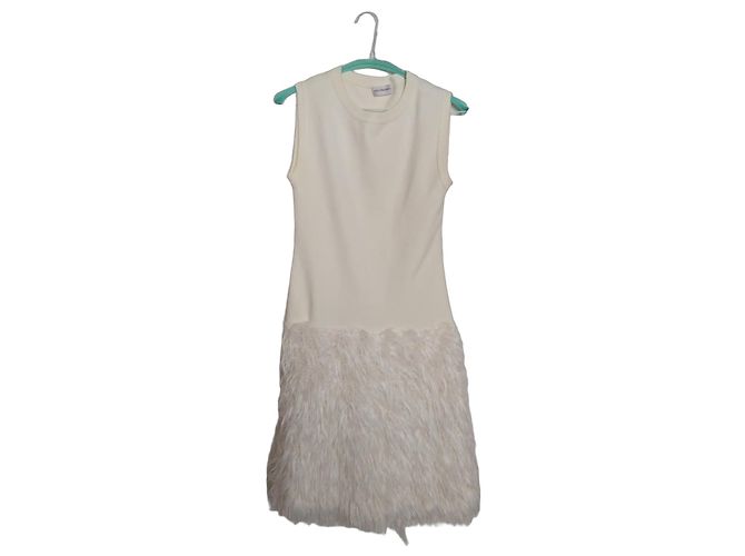 Philosophy Di Alberta Ferretti Philosophy Creme Kleid aus Wolle und Polyamid mit Kunstpelz