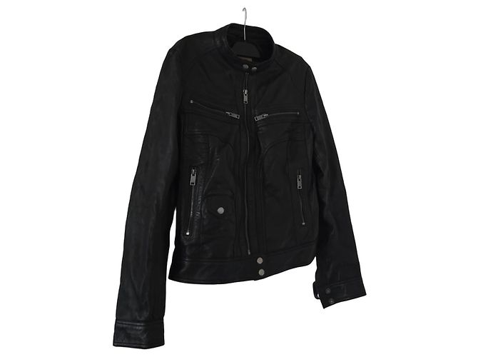 Autre Marque Chyston schwarze Lederjacke im Biker-Stil