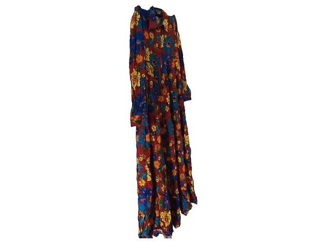 Autre Marque Stieglitz Maxikleid mit buntem Blumenprint Rot Blau Mehrfarben Grün Gelb