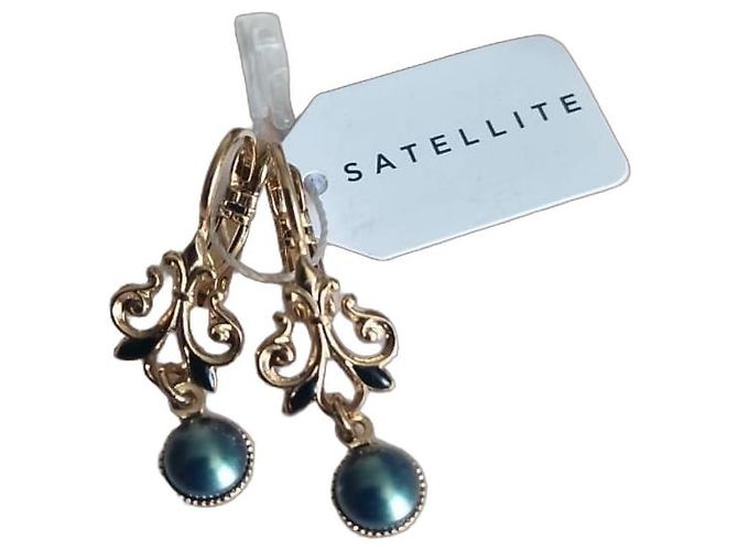 Satellite Goldohrringe mit dunkelblauen Perlen Golden