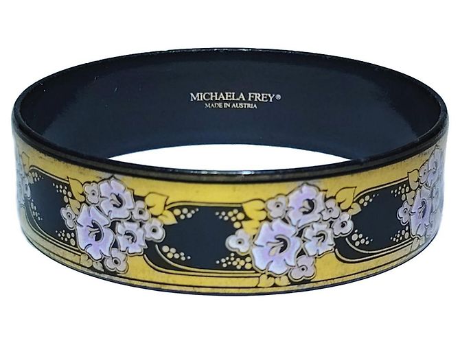 Michaela Frey Bracciale Smaltato Jugendstil Nero e Oro Multicolore