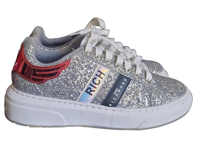 John Richmond Sneaker Silber Pailletten Rot Mehrfarben