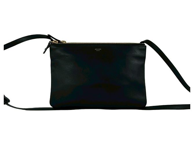 Céline Mini borsa a tracolla Trio Logo in pelle Celine Nero