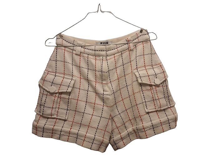 MSGM Shorts de tweed xadrez branco e vermelho Azul escuro