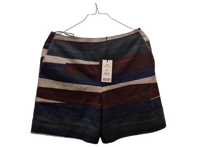 Carven Gestreifte Wollshorts Braun Blau Grau