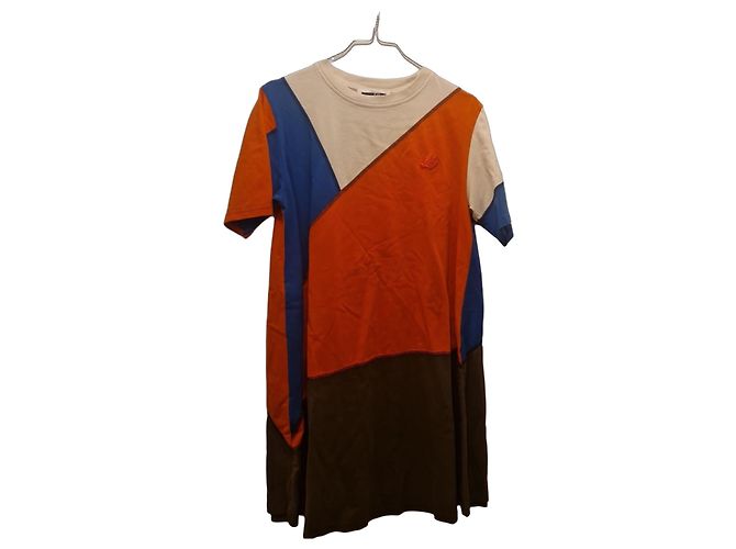 T-shirt McQ color block a maniche corte Blu Arancione Crudo Marrone scuro