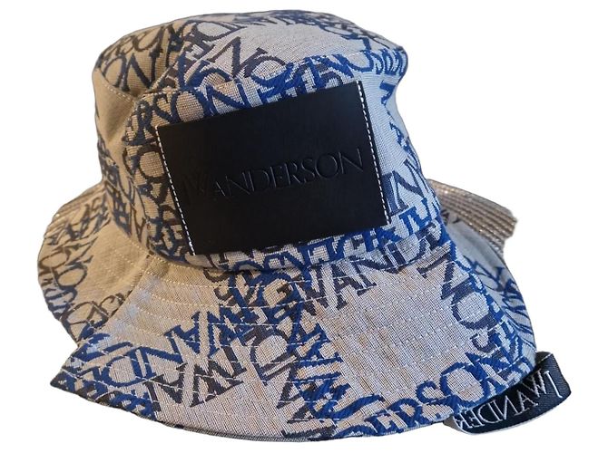 JW Anderson Cappello Bucket Monogramma Blu e Bianco