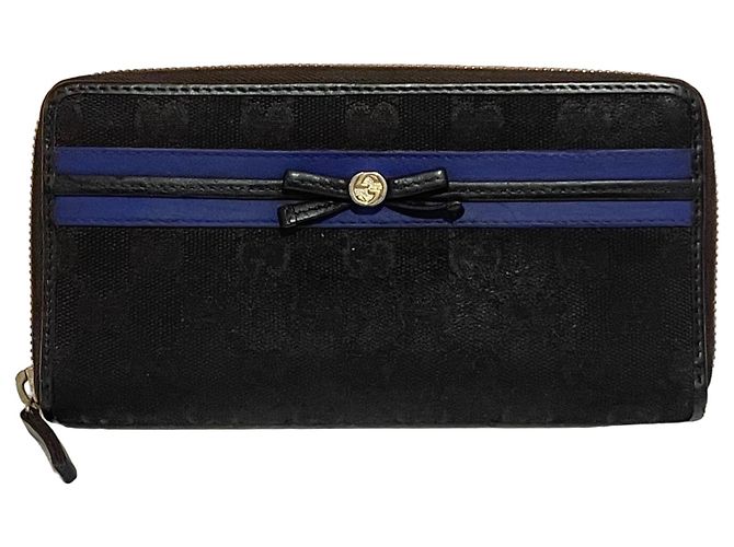 Gucci Monogram Canvas Zip-Around Wallet with Bow - Black