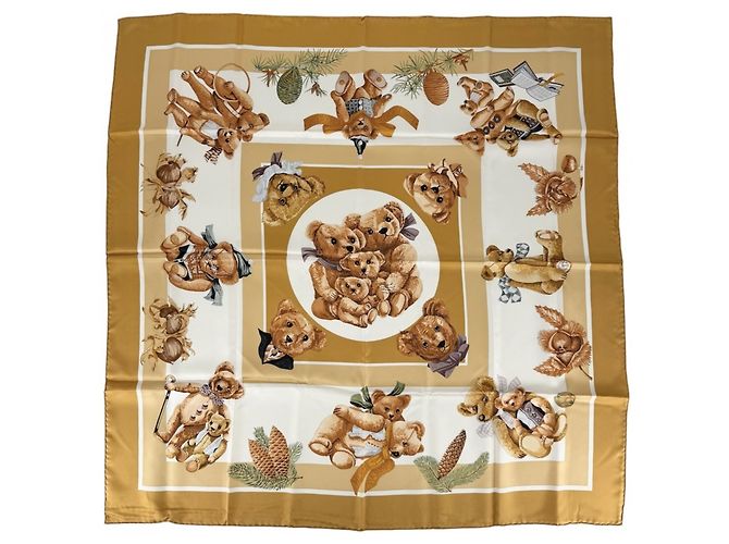 Hermès Lenço Hermes Carre 90 Marrom Amarelo