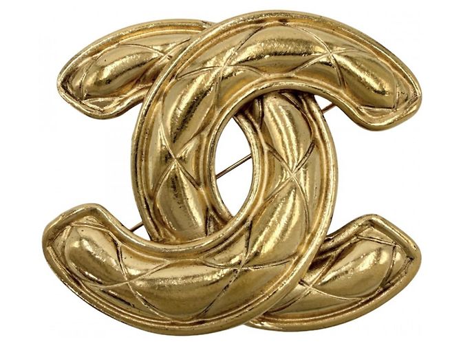 Chanel Vintage Gold Matelassé Brosche Golden