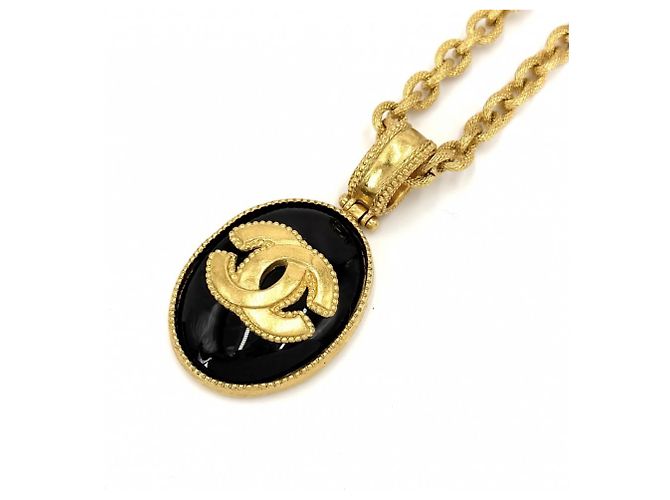 Timeless Collana lunga Chanel Vintage Coco Mark Nero D'oro